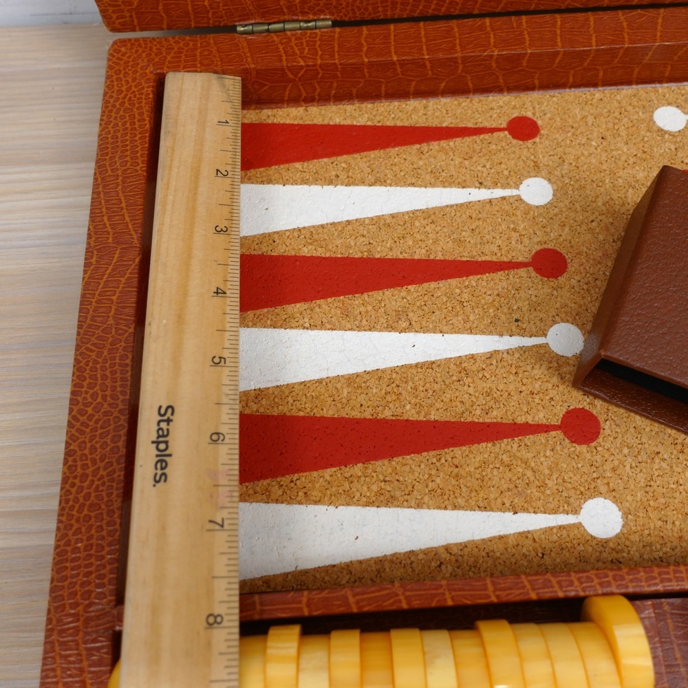 Vintage Bakelite Backgammon Board Game Butterscotch Cream Marbled Checkers Set - Picture 12 of 16